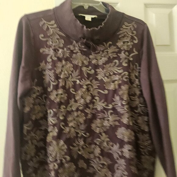 Coldwater Creek wine boho Hippie embroidery tunic shirt XLP - Picture 1 of 10